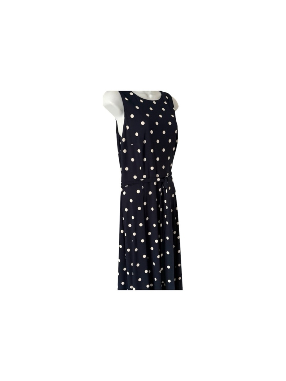 Anne Klein Navy and White Polka Dot Midi Dress